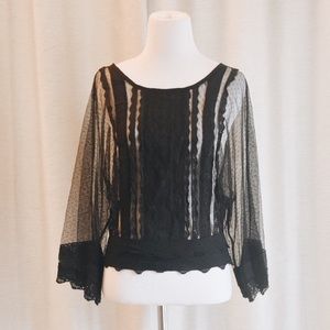 Black sheer Lace Keyhole Blouse